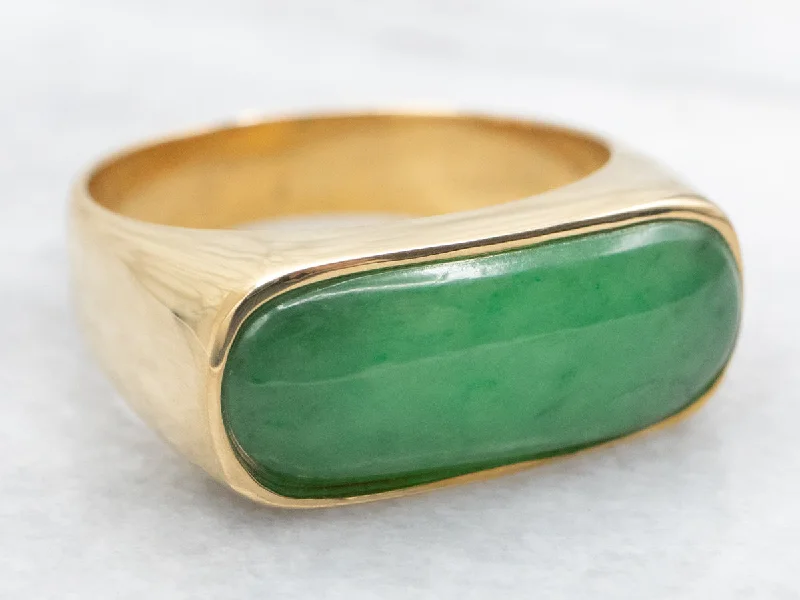 Gold band rings for women -Sleek 18-Karat Gold Unisex Jadeite Ring