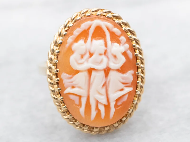 Minimalist rings for women -Mid-Century Gold Three Graces Cameo Ring