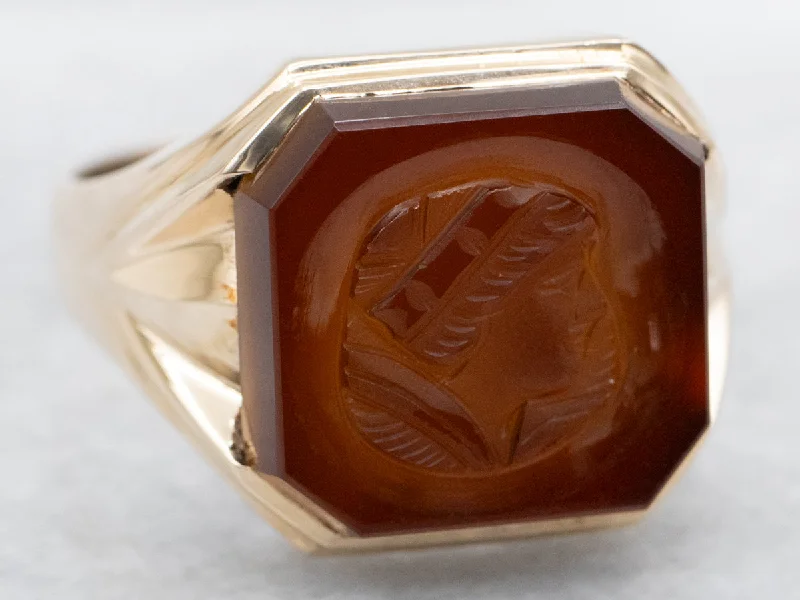 Designer rings for women -Men's Vintage Sardonyx Intaglio Ring