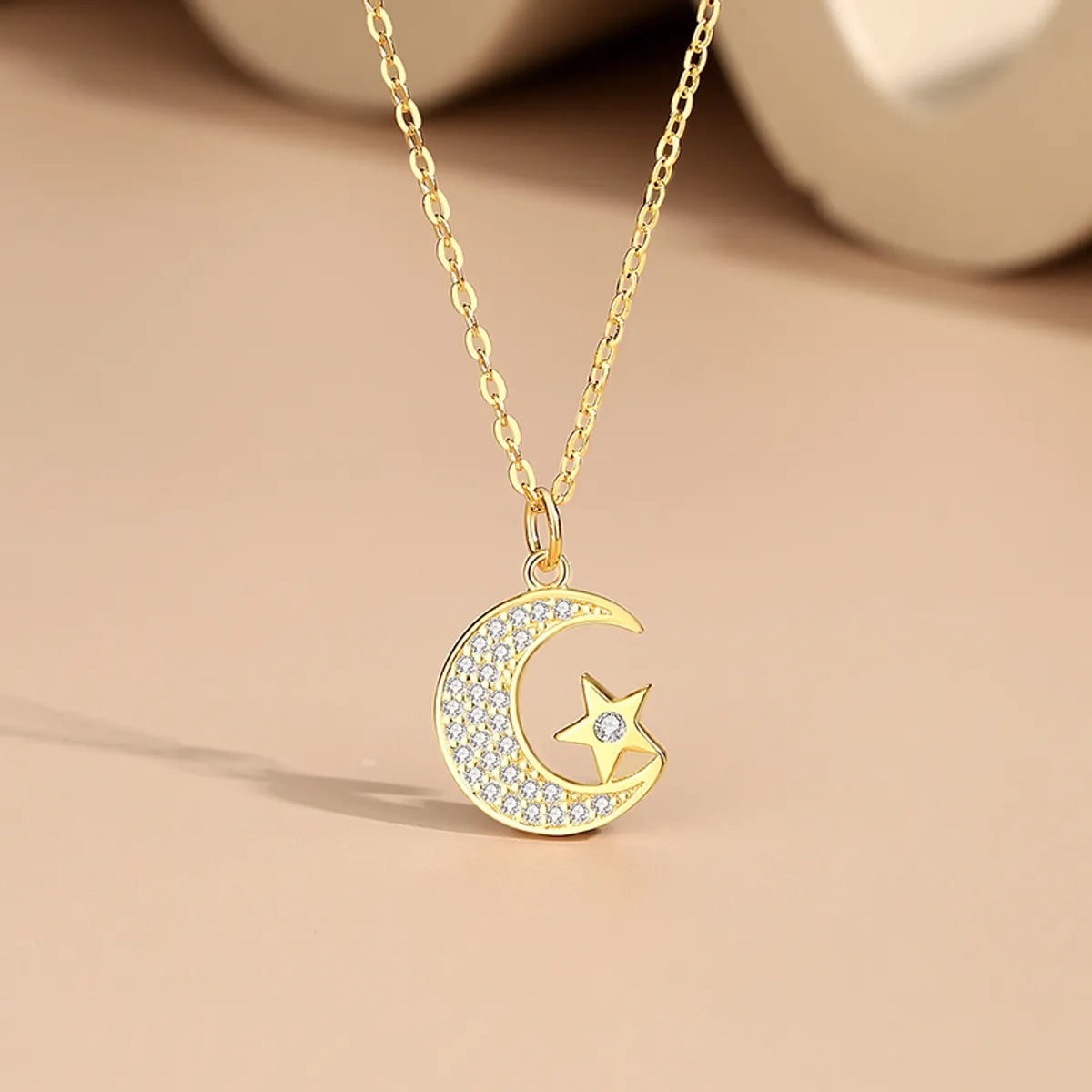 Vintage-inspired necklaces for women -Simple Style Star Sterling Silver Plating Inlay Zircon Pendant Necklace