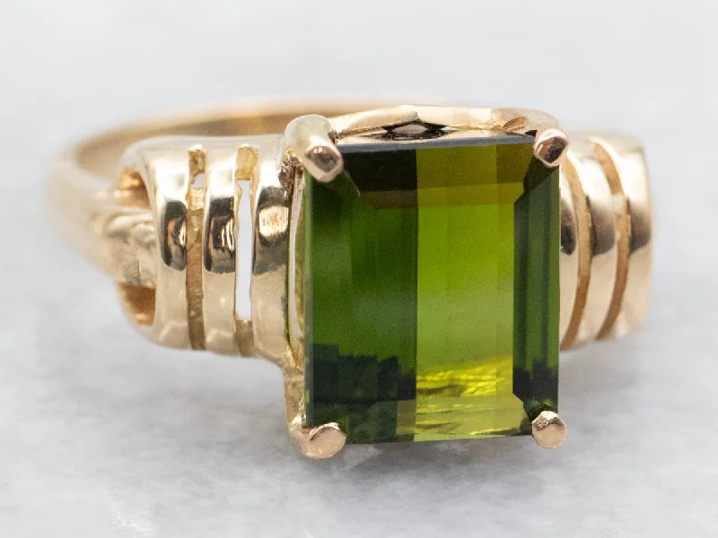 Boho rings for women -Vintage Green Tourmaline Solitaire Ring