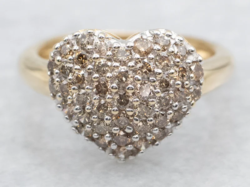 Custom-made rings for women -Chocolate and Champagne Diamond Heart Shaped Cluster Ring