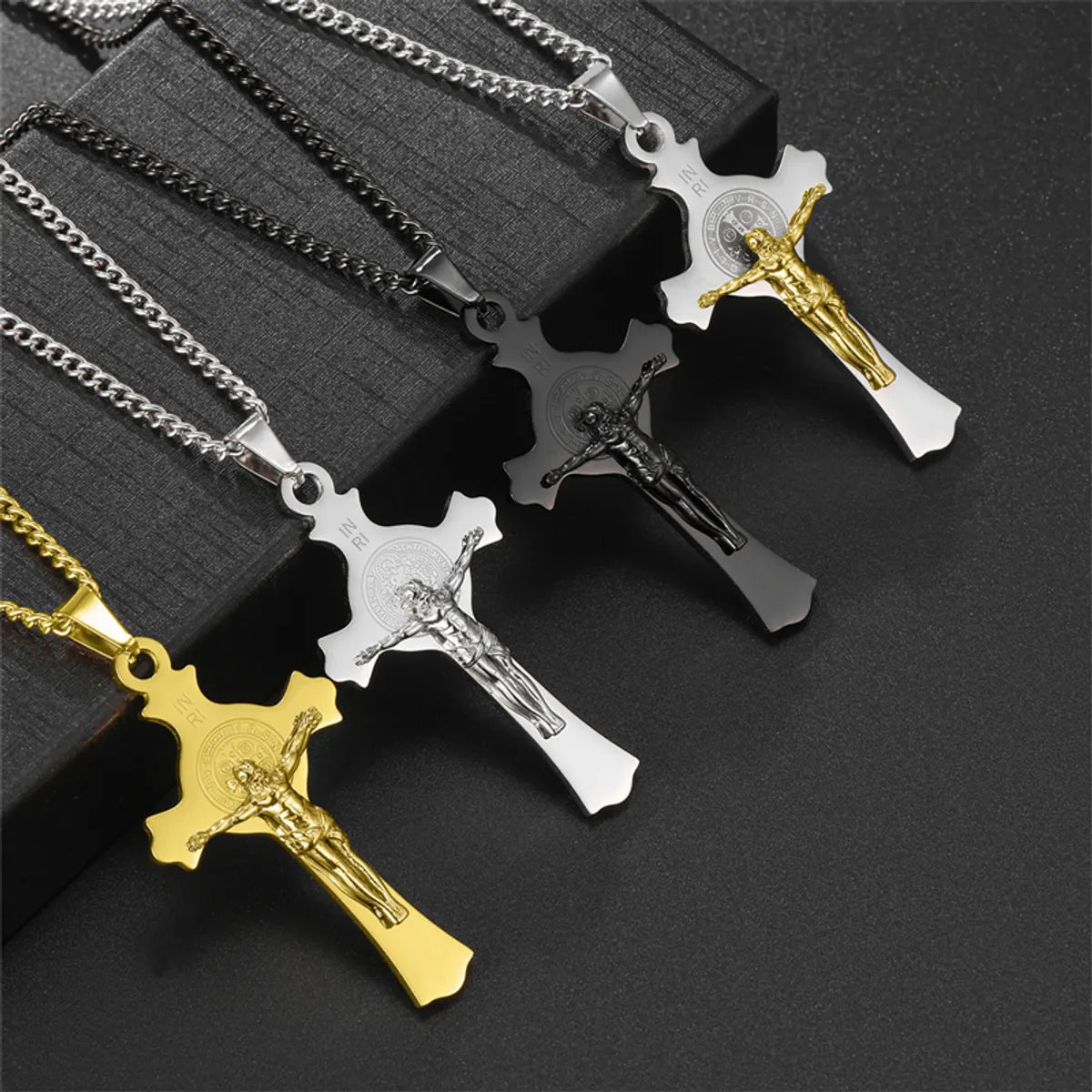 Heart pendant necklaces for women -Hip-Hop Retro Human Cross 304 Stainless Steel Unisex