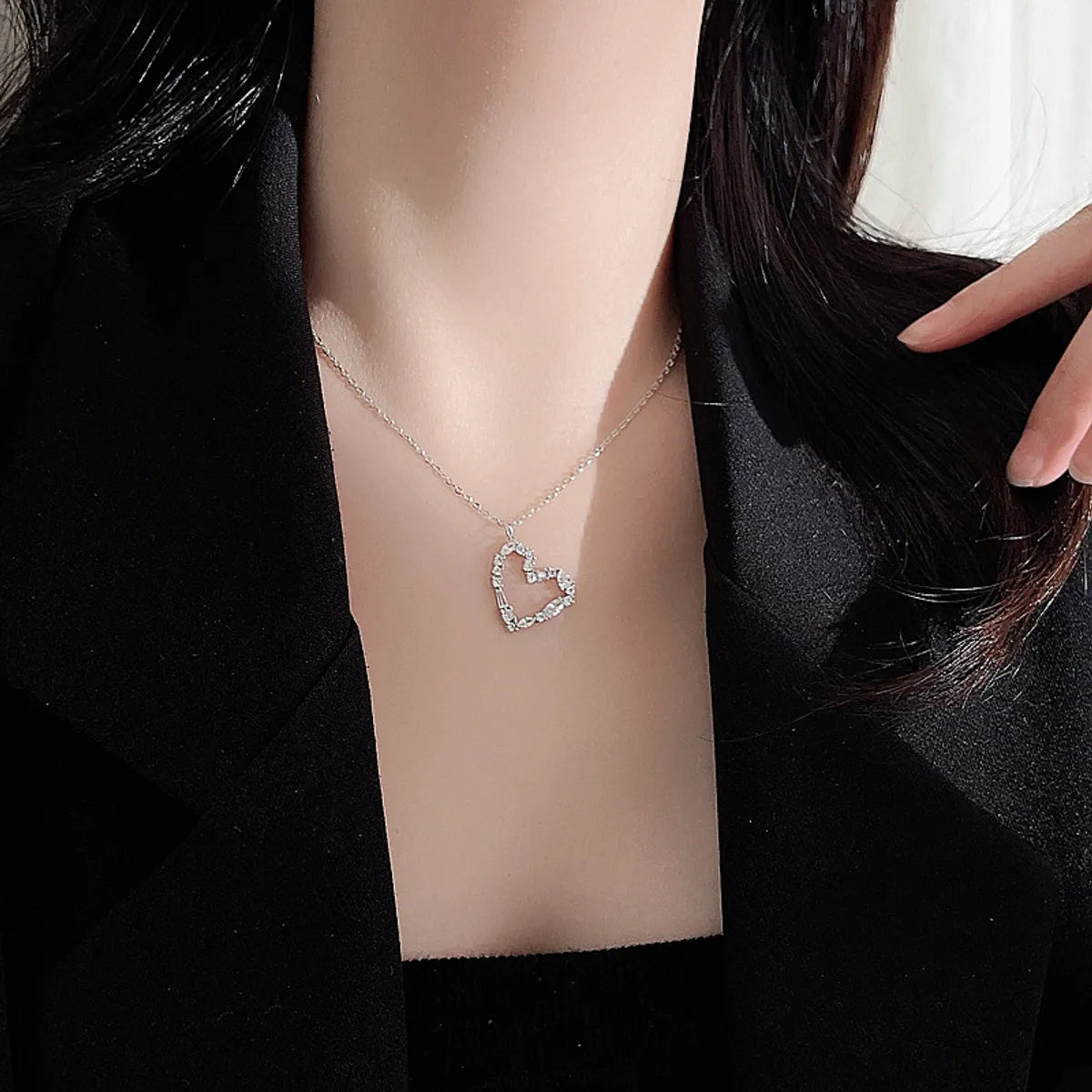 Birthstone necklaces for women -Sweet Heart Shape Sterling Silver Plating Inlay Zircon Pendant Necklace