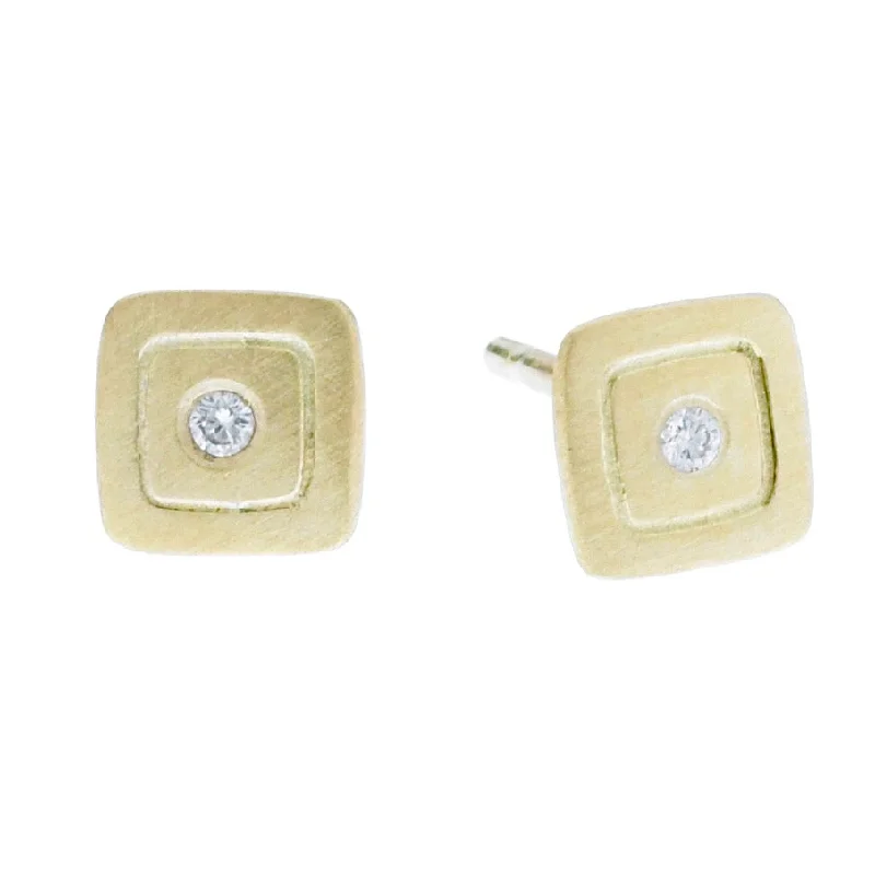 Statement stud earrings for women -Eclipse Post Earrings - gold + diamond square