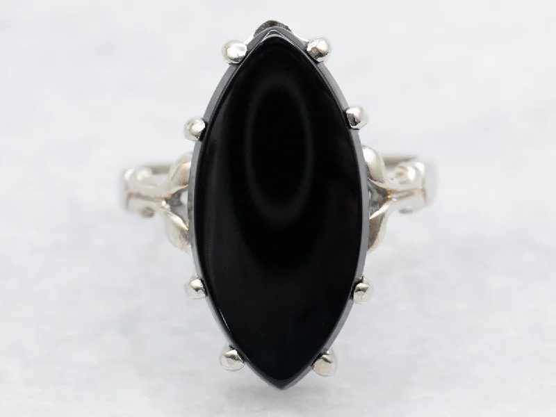 Modern rings for women -White Gold Marquise Cut Black Onyx Ring