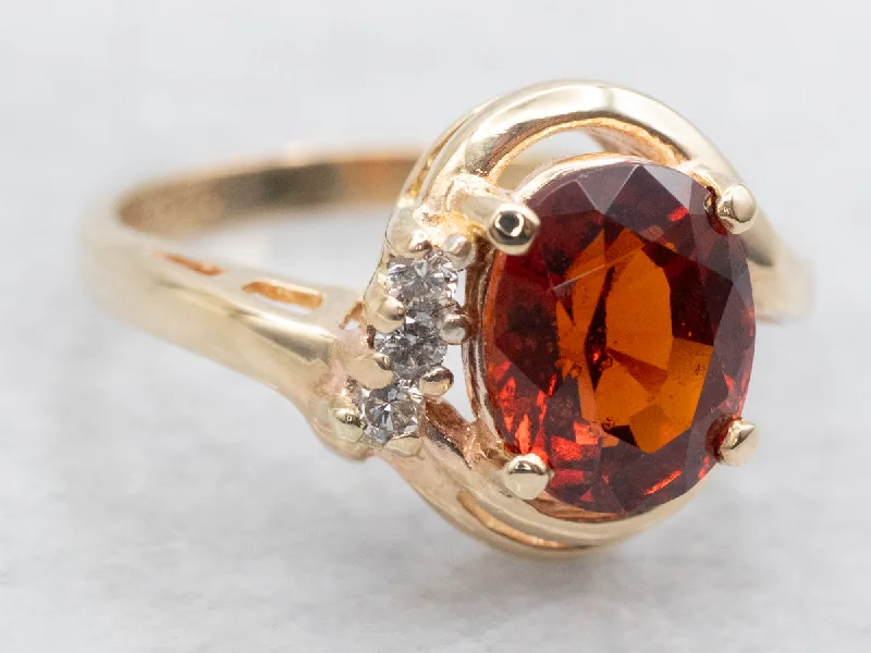 Pear-shaped diamond rings for women -Hessonite Garnet and Diamond Bypass Ring