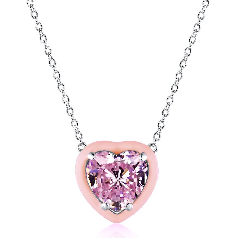 White Gold Color Pink Heart Dy190133