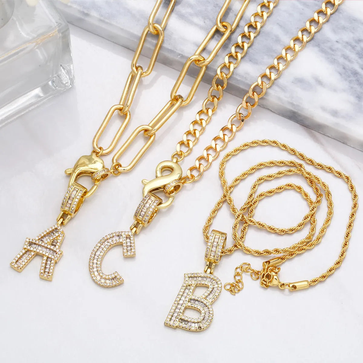 Bold gold necklaces for women -Fashion Zircon Letter Hip Hop Men's And Women's Copper Necklace