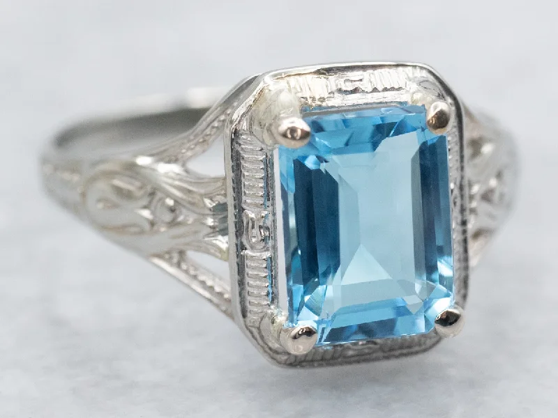 Sapphire engagement rings for women -Gorgeous London Blue Topaz Art Deco Ring