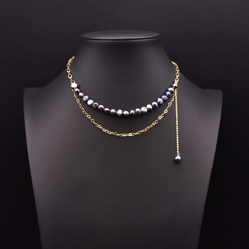 Black Pearl Double-Layer Necklace