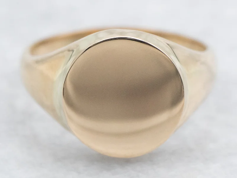 Elegant wedding rings for women -Yellow Gold Plain Signet Ring with Round Top