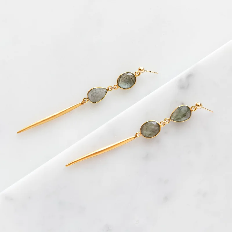 Custom gemstone earrings for women -Double gem spike earrings