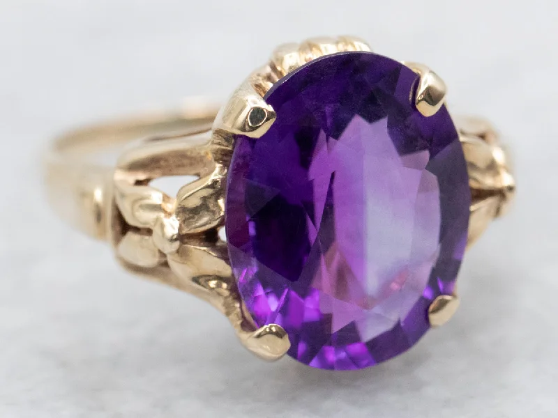 Sterling silver rings for women -Oval Cut Amethyst Solitaire Ring