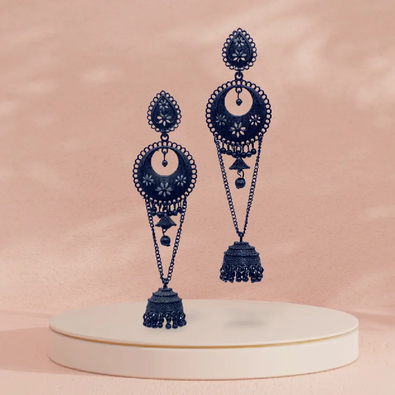 Vintage earrings for women -Chandbali Black Earrings with Zumkhi  Tassel