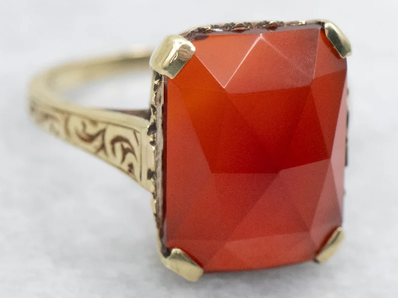 Modern diamond rings for women -Vintage Faceted Carnelian Solitaire Ring