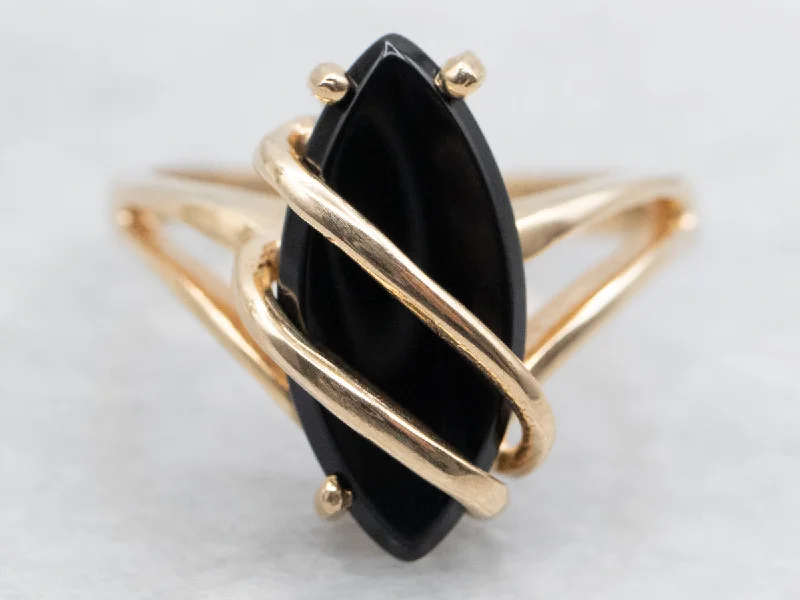 Vintage gold rings for women -Marquise Black Onyx Wrapped Gold Ring