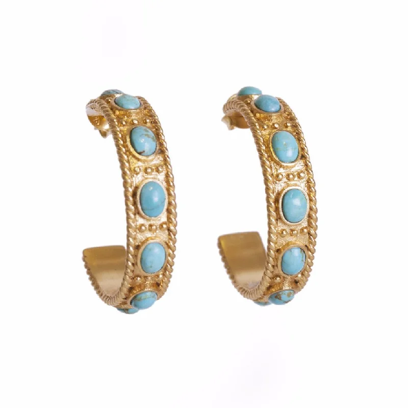 Trendy gold earrings for women -Southwestern Hoops - Turquoise