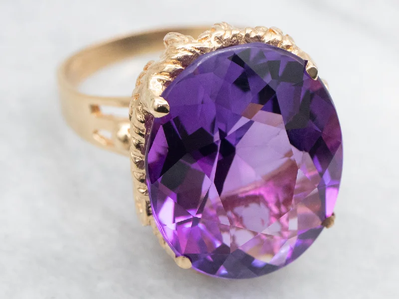 Solitaire rings for women -Amethyst Cocktail Ring in a Rope Twist Setting