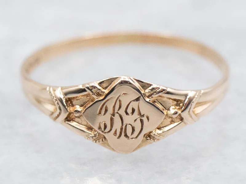 Handmade rings for women -Gold "BF" Engraved Signet Ring