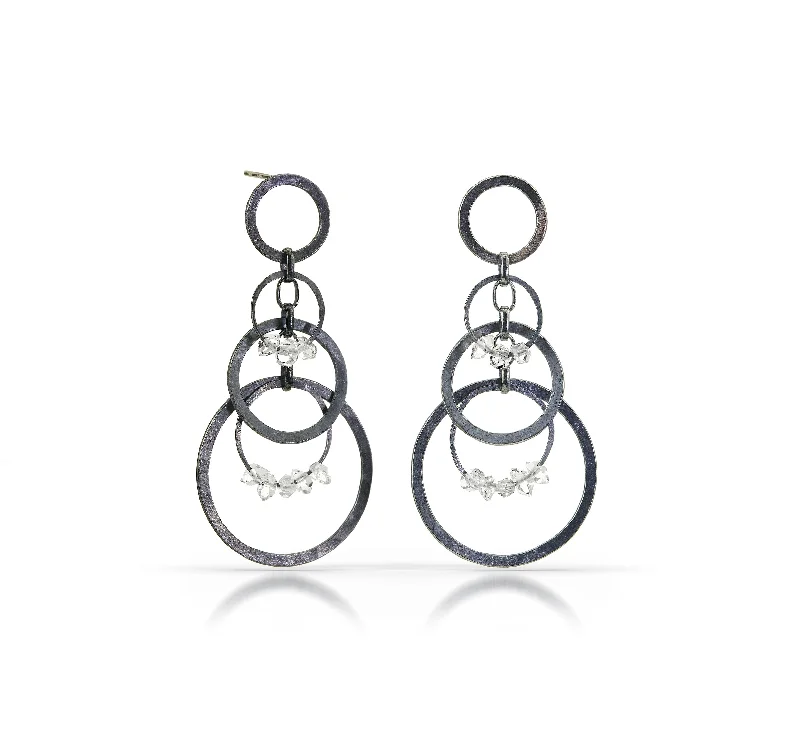 Chic earrings for women -Circle Bunches Earrings with Herkimer Quartz - small