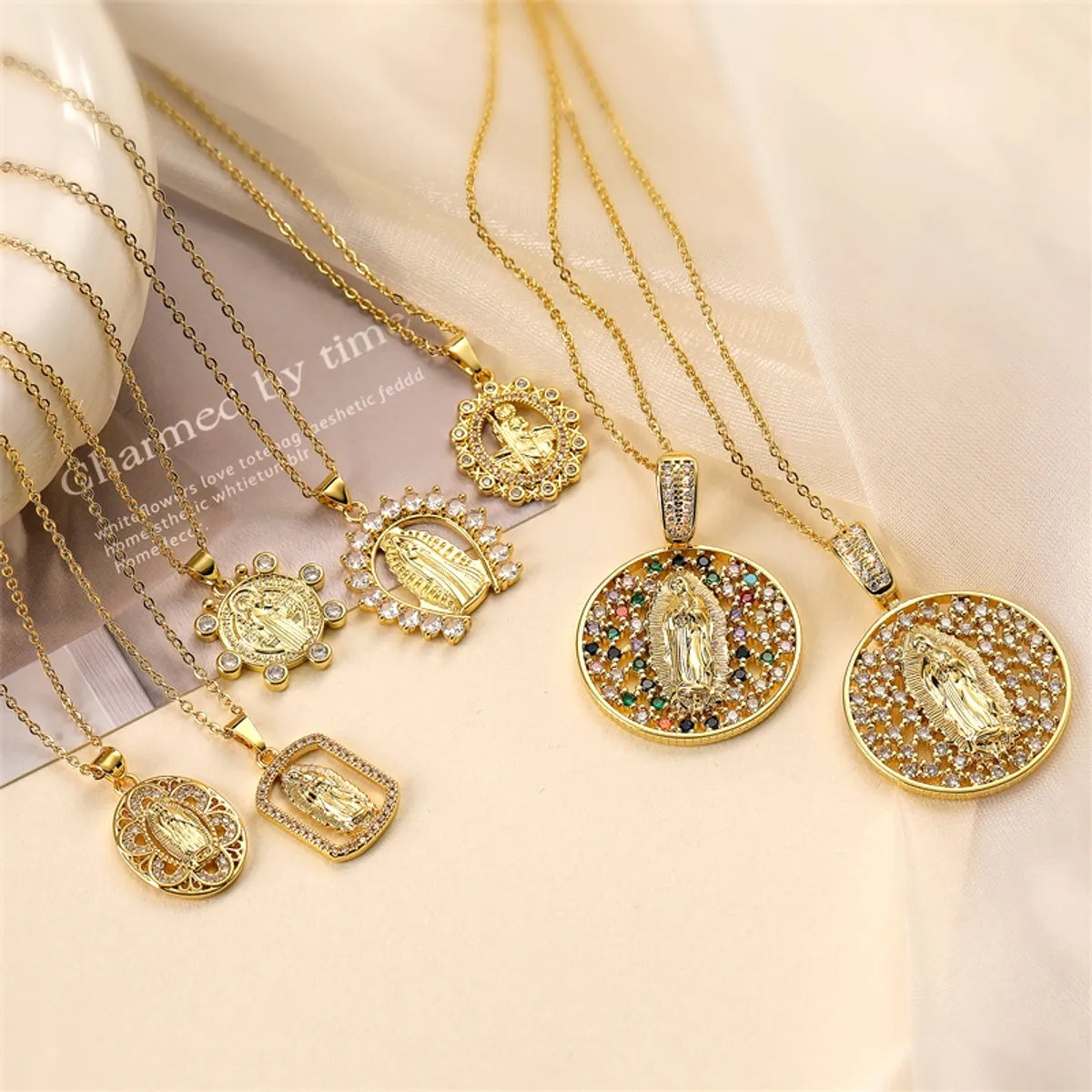 Geometric necklaces for women -Ig Style Simple Style Human Virgin Mary Copper Plating Inlay Zircon Gold Plated Pendant Necklace