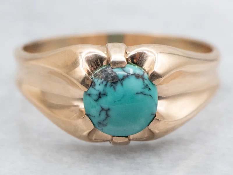 Halo engagement rings for women -Victorian Rose Gold and Turquoise Men's Ring