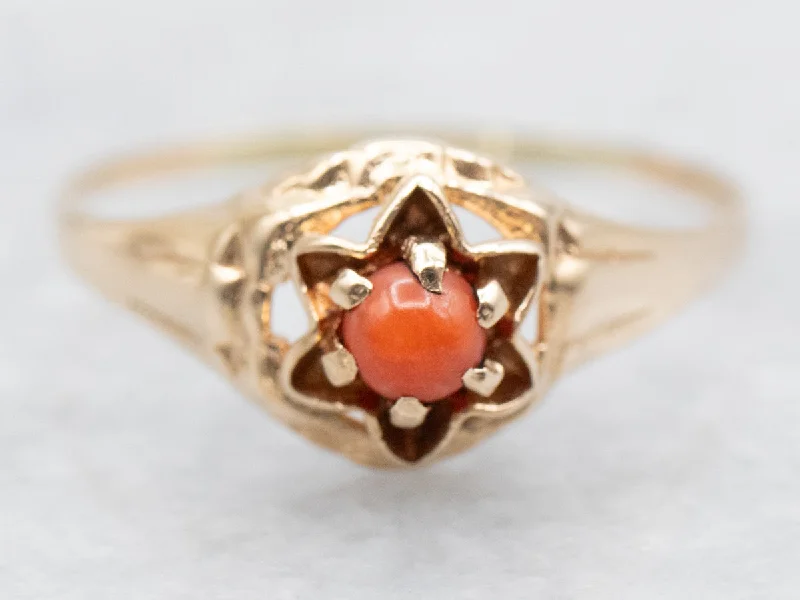 Modern diamond rings for women -Victorian Gold Coral Ring with Star Frame