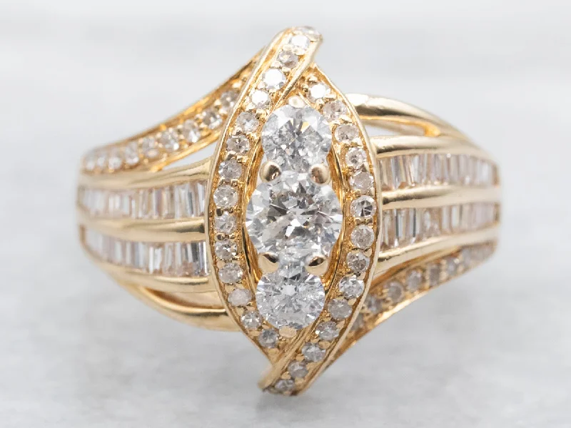 Unique gemstone rings for women -Modern Gold Diamond Bypass Ring with Diamond Accents