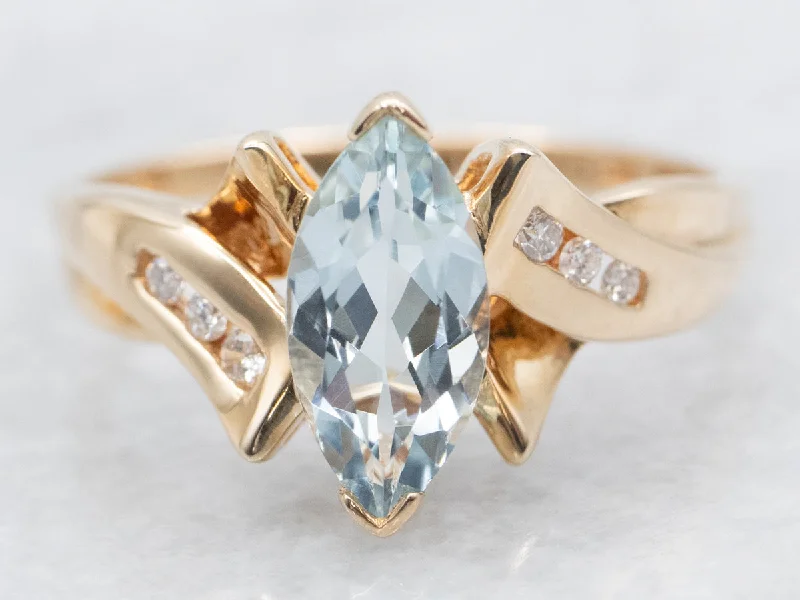 Unique wedding rings for women -Marquise Aquamarine and Diamond Bypass Ring