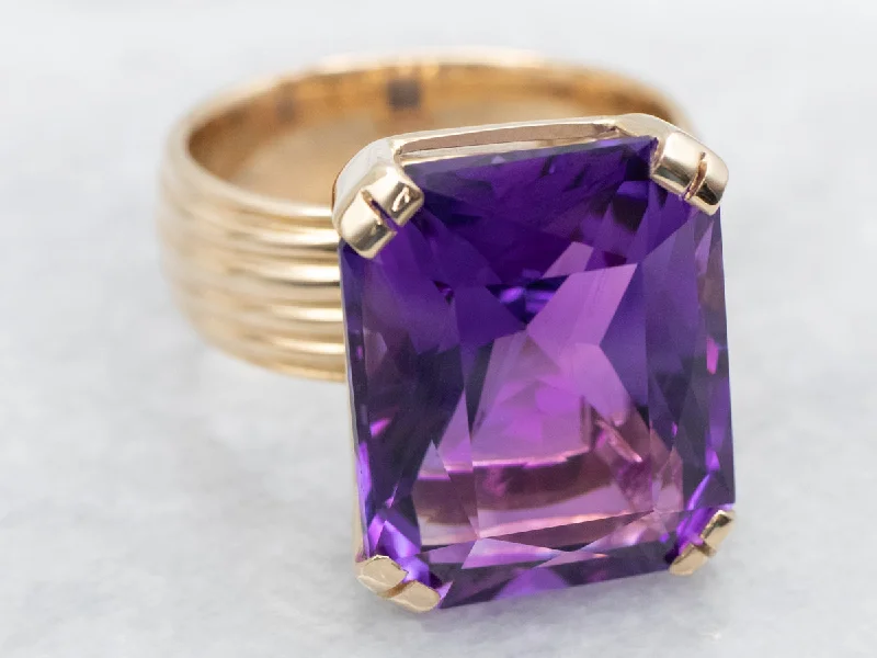 Ring sets for women -Art Carved Gold Amethyst Cocktail Ring