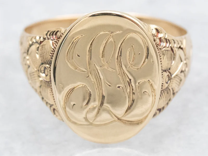 Statement rings for women -Victorian "LL" Engraved Gold Signet Ring