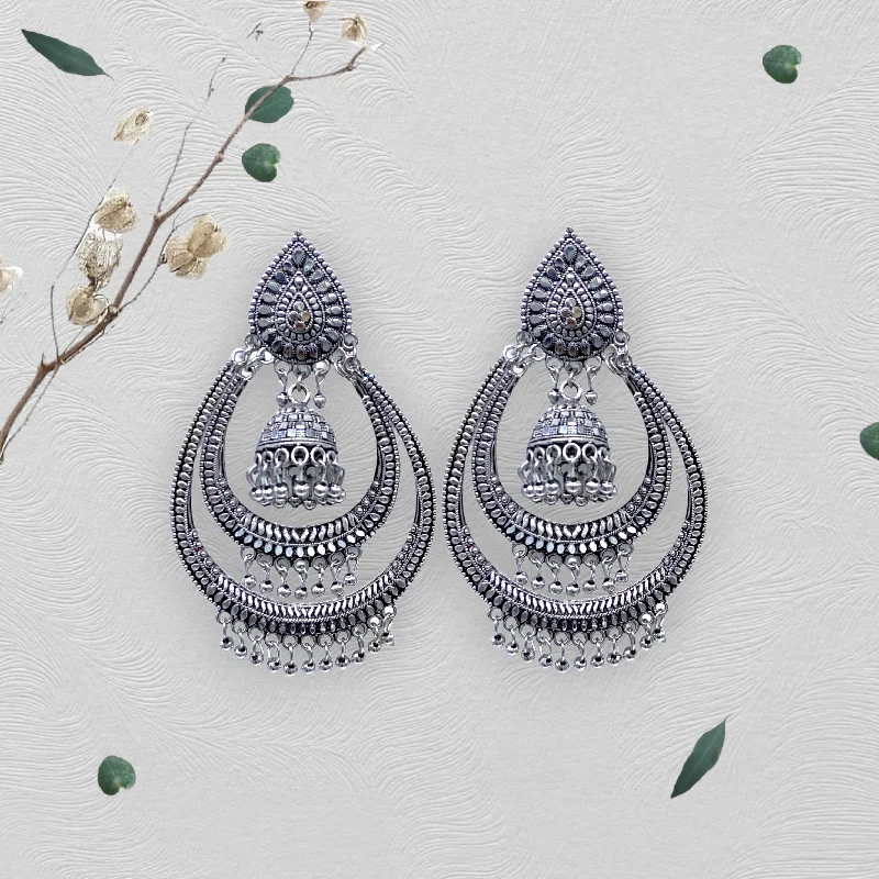 Large earrings for women -Double Layered Chandbali Style Oxidised Earrings