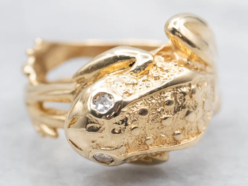 Fashionable rings for women -Gold Frog Statement Ring with Diamond Eyes