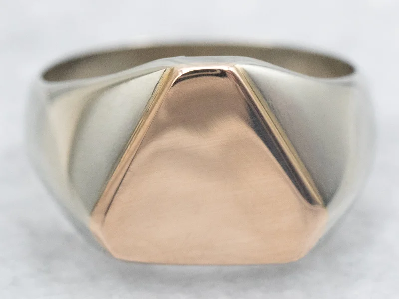 Two-tone rings for women -Two Tone Signet Ring with Triangle Top