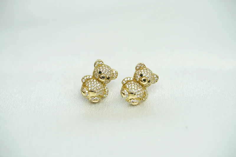 Stackable silver rings for women -10k Crystal Bear Earring