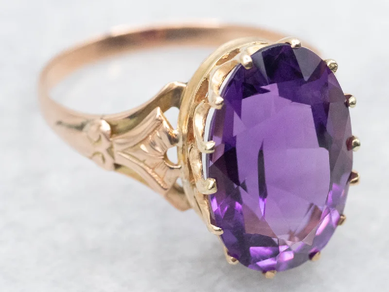 Statement gemstone rings for women -Antique Gold Amethyst Solitaire Ring