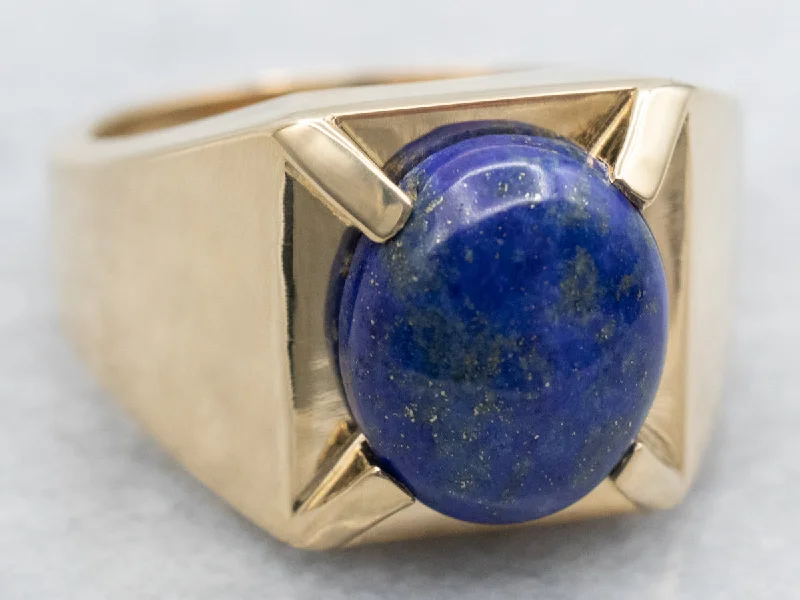 Custom rings for women -Yellow Gold Lapis Solitaire Ring