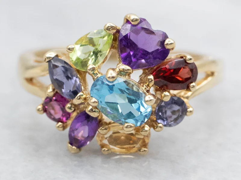 Elegant wedding rings for women -Multi Gem Rainbow Cluster Ring