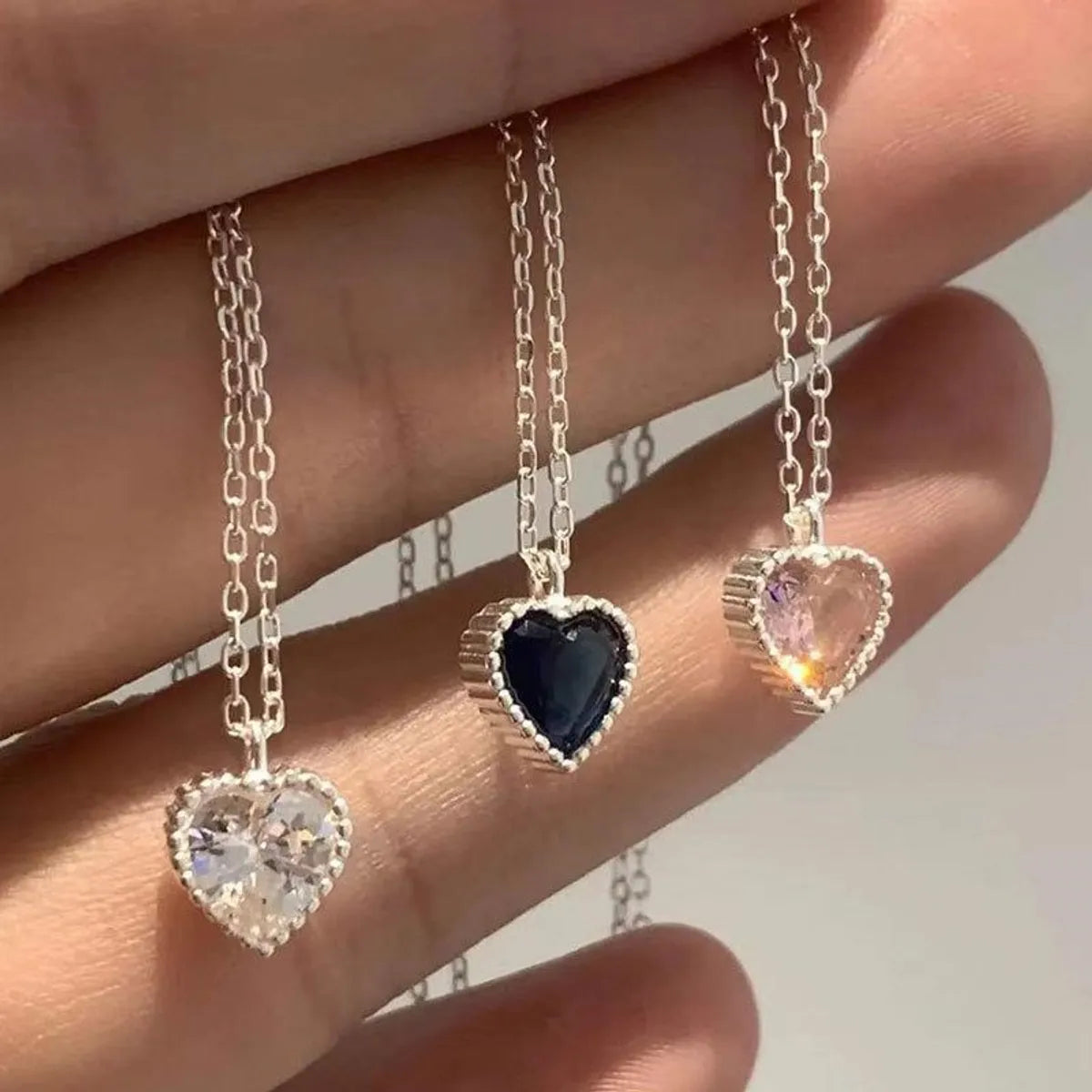 Designer necklaces for women -Simple Style Heart Shape Sterling Silver Plating Inlay Zircon Pendant Necklace