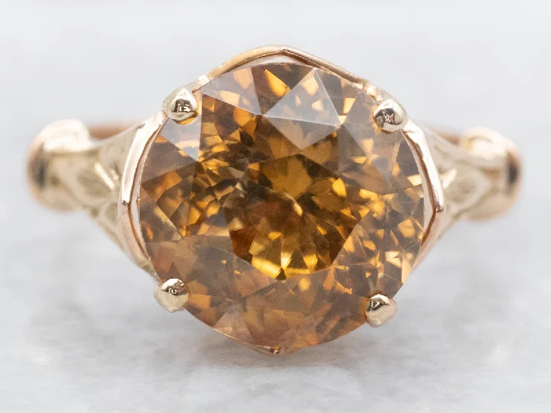 Simple diamond rings for women -Victorian Revival Golden Zircon Ring