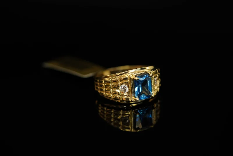 Chunky gold rings for women -14k Blue Crystal Ring New