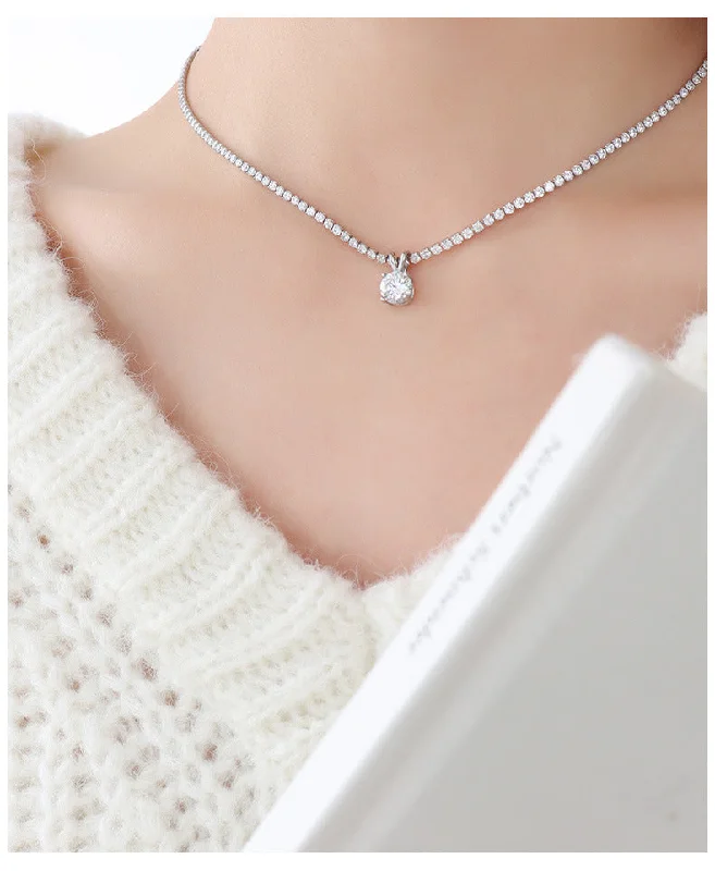 Zircon Necklace P105 Steel Color