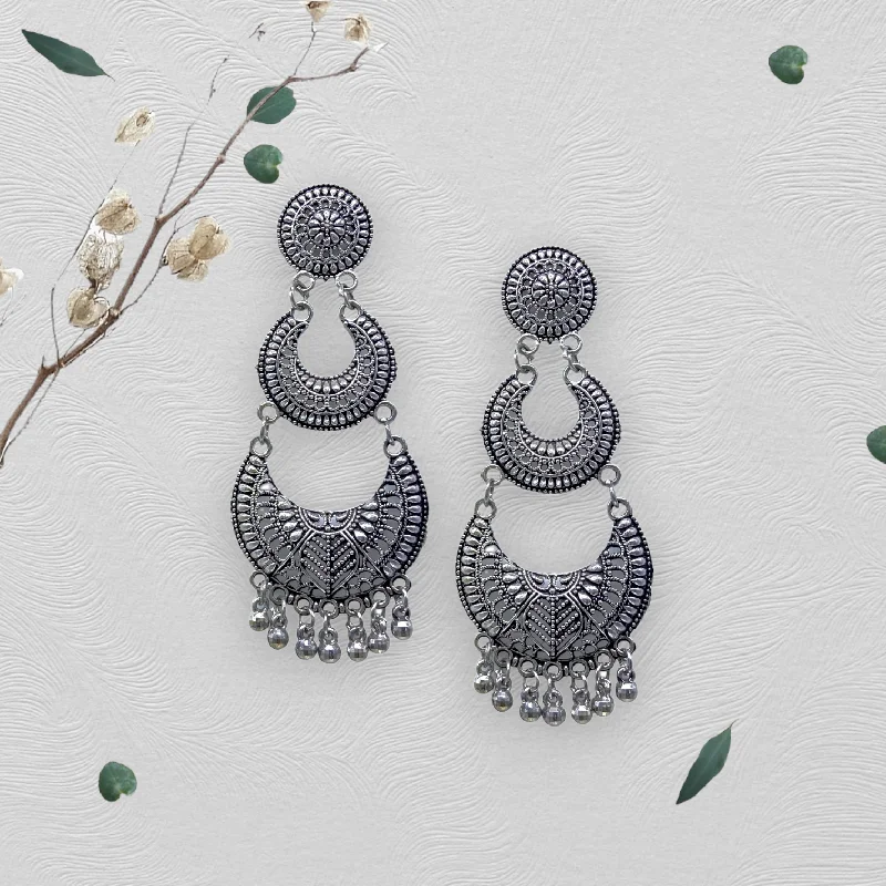 Ruby earrings for women -Chandbali Oxidised Earrings with Dual step Design