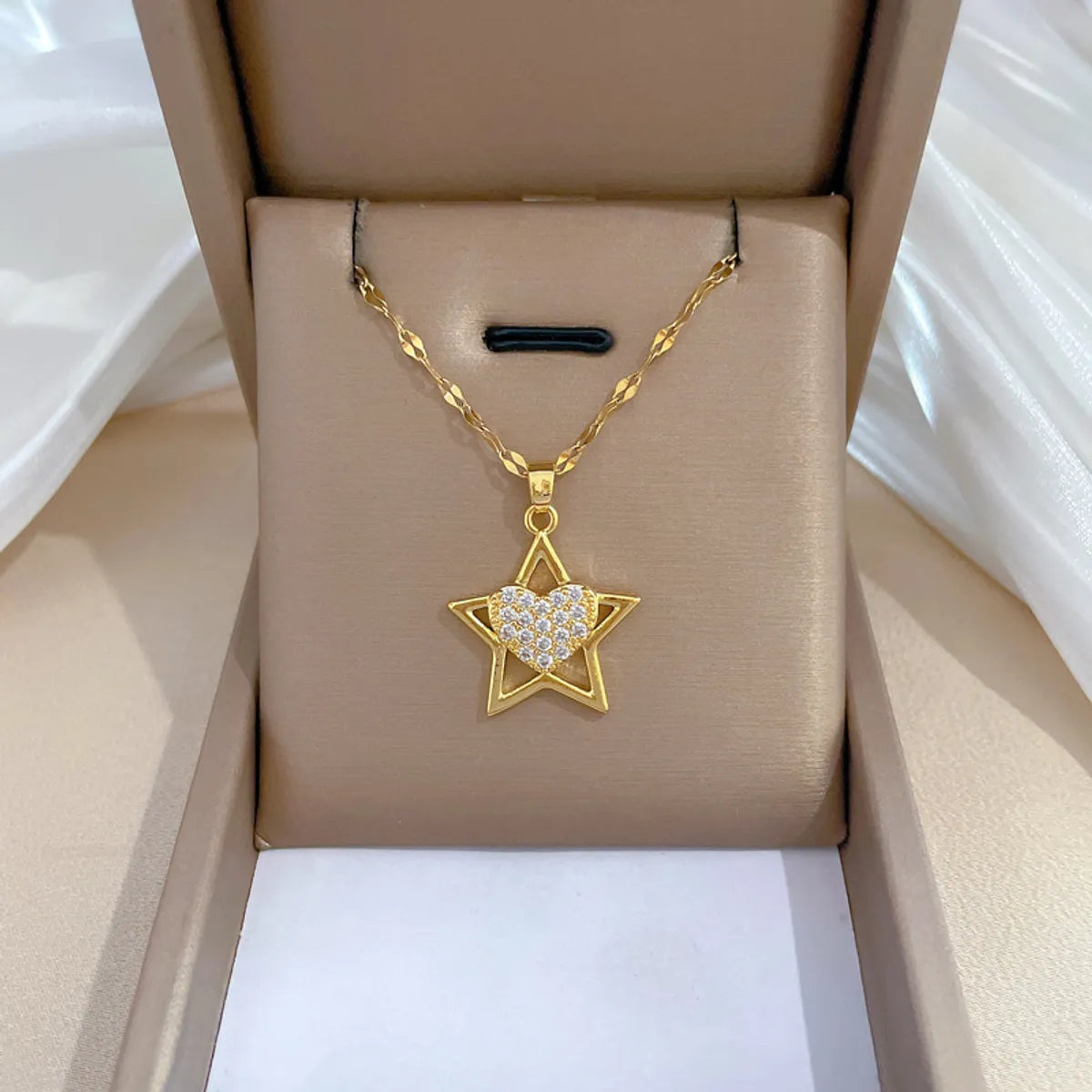 Gold link necklaces for women -Modern Style Simple Style Classic Style Pentagram Heart Shape Titanium Steel Copper Inlay Artificial Gemstones Pendant Necklace