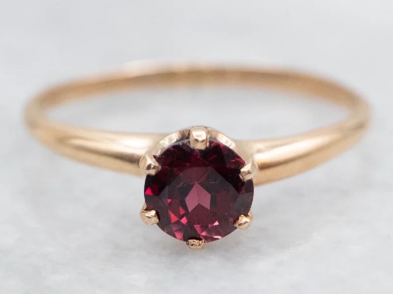 Heart-shaped diamond rings for women -Victorian Rose Gold Blood Red Garnet Solitaire Ring