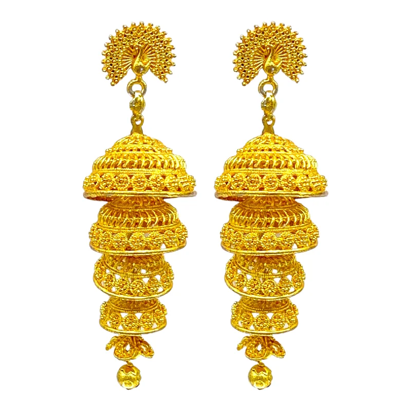 Round stud earrings for women -Peacock Studded Layered Zumkha Gold Earrings