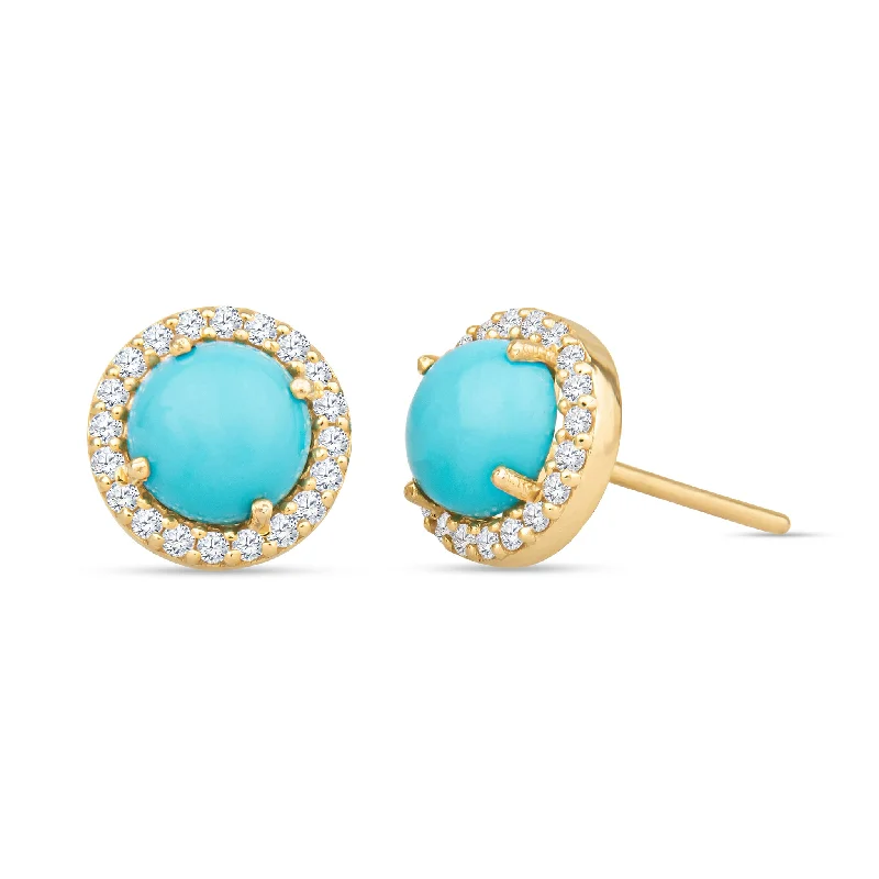 Women's earrings online shop -Reed 14K Gold Turquoise Stud Earrings with White Diamonds