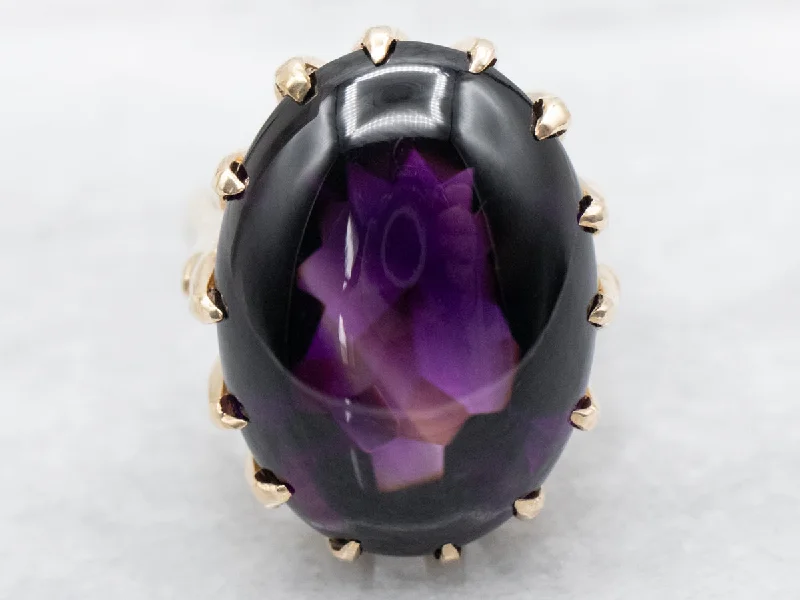 Pearl rings for women -Mid-Century Amethyst Cabochon Cocktail Ring