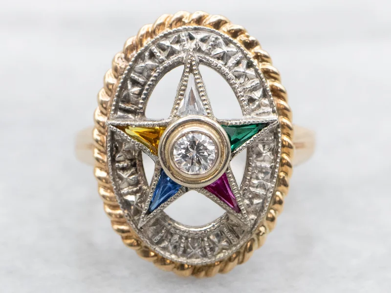 Minimalist rings for women -Enamel and Diamond Order of the Eastern Star Ring